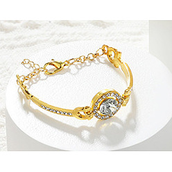 Золотой Плоские круглые браслеты из цинкового сплава с кристаллами и стразами для женщин, золотые, 7-5/8 дюйм (19.5 см)