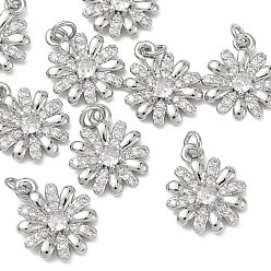 Platinum SHEGRACE Brass Clear Cubic Zirconia Charms, Flower Charms, Cadmium Free & Lead Free & Nickel Free, Platinum, 14.5x12x2.5mm, Hole: 2mm