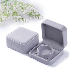 Светло-серый Бархатная шкатулка для браслетов, квадратная шкатулка для драгоценностей, светло-серый, 9x9x4 см