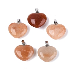 Красный Авантюрин Натуральный красный авантюрин подвески, сердце прелести, с защелкой из нержавеющей стали на поручнях, цвет нержавеющей стали, 21~24x22~24x8.5~11.5 мм, отверстие : 6.5~7.5x2~3 мм