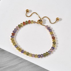 Настоящее золото 18K 304 теннисные браслеты из нержавеющей стали с кубическими циркониями, 201 Браслеты-слайдеры из нержавеющей стали с цепочкой-коробкой для женщин, реальный 18 k позолоченный, внутренний диаметр: 1-7/8~3-1/4 дюйм (4.7~8.1 см)