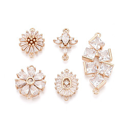 Прозрачный Подвески-звенья/соединители из латуни с кубическим цирконием, разнообразные, золотые, прозрачные, 18~36x12.5~17x3.5~6 мм, отверстие : 1.2~1.6 мм