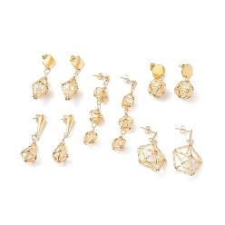 Golden 5 Pairs 5 Style Shell Pearl Beaded Dangle Stud Earrings, 304 Stainless Steel Geometric Long Drop Earrings for Women, Golden, 32~67mm, Pin: 0.8mm, 1 Pair/style