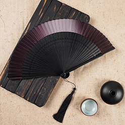 Coconut Brown Chinese Style Folding Fan with Tassel, Bamboo Hand Fan for Party Wedding Dancing Decoration, Coconut Brown, 215mm