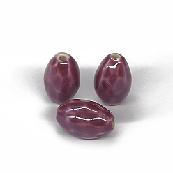 Серо-розавый Фарфоровые бусины ручной работы, для украшения ожерелий и материалов для поделок своими руками, рис форма, увядшая роза, 24x16 мм, отверстие : 3 мм