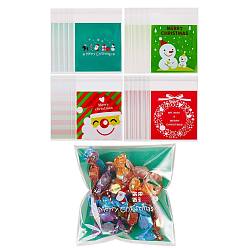 Mixed Color 400 Pcs 4 Styles Self-Adhesive Christmas Candy Bags, Plastic Bags, for Cookie Candy Chocolate Party Gift Supplies, Mixed Patterns, Mixed Color, 132x103mm