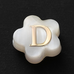 Letter D Натуральные белые ракушки, золотые эмалевые бусины с буквами, Буква D, 8x4.5 мм, отверстие : 0.8 мм
