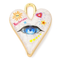 Озёрно--синий Подвески из эмали и сплава, золотой свет, сердце с очарованием глаз, Плут синий, 34.5x25.5x4.5 мм, отверстие : 9x4.5 мм