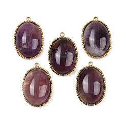 Аметист Подвески из натурального аметиста , 304 из нержавеющей стали овальные амулеты, реальный 14 k позолоченный, 22x14.5~15x6.5~8 мм, отверстие : 1.5 мм