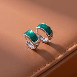 Морско-зеленый Серьги-кольца из латуни с эмалью, кольцо, платина, цвета морской волны, 13x14 мм