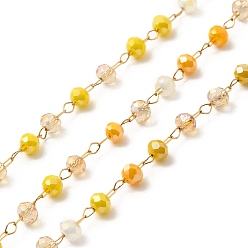 Золотистый Ионное покрытие (IP) настоящее 18k позолоченное 316 цепи из хирургической нержавеющей стали, со стеклянной круглых бусин, пайки, с катушкой, золотые, 2.5x3 мм, бусина : 3x2.5 mm