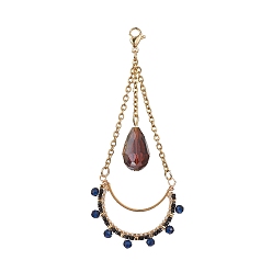 Spinel Teardrop Glass Seed & Synthetic Spinel Beads Pendant Decorations, with 304 Stainless Steel Lobster Claw Clasp, 78.5x33x9.5mm