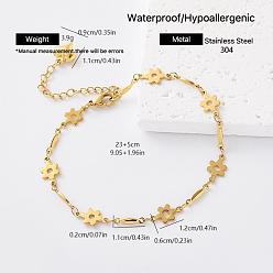 Flower Minimalist 304 Stainless Steel Link Chain Bracelets for Women, Golden, Flower, 9.06 inch(23cm)