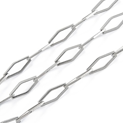 Stainless Steel Color Tarnish Resistant Handmade 304 Stainless Steel Link Chains, Rhombus Chains, Unwelded, with Spool, Stainless Steel Color, link: 16.5x6.5x1mm, 32.8 Feet(10m)/roll