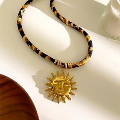 Солнце 304 ожерелья из фланелевого шнура с леопардовым принтом и подвеской из нержавеющей стали, золотые, солнце, 16.85 дюйм (42.8 см)
