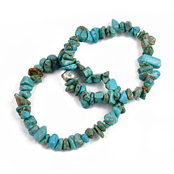 Synthetic Turquoise Unisex Chip Synthetic Turquoise(Dyed) Beaded Stretch Bracelets, Inner Diameter: 1-3/4~2 inch(4.5~5cm)