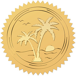 Дерево Пластиковые самоклеящиеся наклейки с тиснением из золотой фольги, стикер украшения медали, кокосовая пальма, 5x5 см