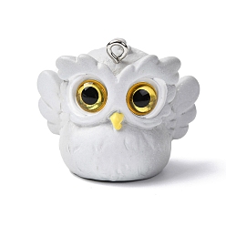 Светло-серый Непрозрачные подвески смолы, очарование совы, с железной платиной петлей, светло-серый, 26x31x22 мм, отверстие : 2 мм