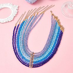 Синий 10шт. 10 цвета богемные латунные эмалированные ожерелья с оберегом от сглаза и стеклянным бисером, золотые, синие, 16.06~16.14 дюйм (40.8~41 см), о 1шт / цвет