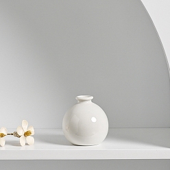 White Mini Ceramic Floral Vases for Home Decor, Small Flower Bud Vases for Centerpiece, Round Vase, White, 68~70x70~72mm, Hole: 20mm