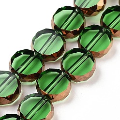 Средний Морско-зеленый Прозрачные стеклянные бусины, плоские rounnd, граненые, средний морской зеленый, 9.5~10x3.5~4 мм, отверстие : 1.4 мм, около 40 шт / нитка, 14.09~14.49'' (35.8~36.8 см)