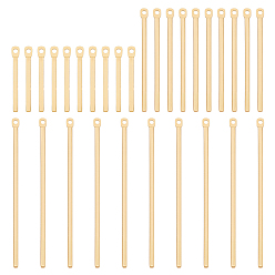 Echt 24 k vergoldet 30Stk 3 Stile Messinganhänger, cadmiumfrei und bleifrei, Bar, echt 24 k vergoldet, 20.5~50x1.5x1.5 mm, Bohrung: 1~1.2 mm, 10 Stück / Stil