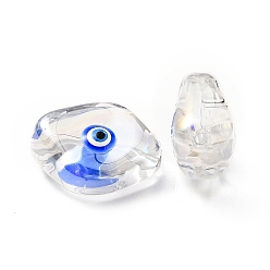 Blue Transparent Glass Beads, with Enamel, Horse Eye with Evil Eye Pattern, Blue, 20x16x9.5mm, Hole: 1.4mm