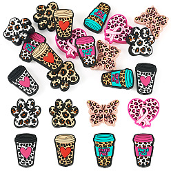 (52) Непрозрачная лаванда 16 шт. 8 стили силиконовые бусины с леопардовым принтом, разнообразные, разноцветные, 25~30x19~30x7~9 мм, отверстие : 3~3.5 мм, 2 шт / стиль