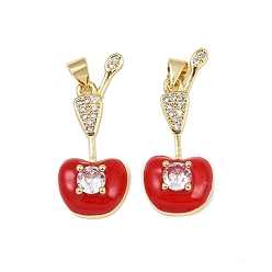 Настоящее золото 18K Латунные микро проложить кубического циркония подвески, без кадмия, без никеля и без свинца, яблоко, с эмалью, реальный 18 k позолоченный, 30x13x6.5 мм, отверстие : 5x3.5 мм