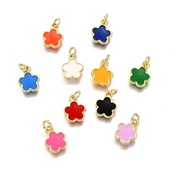 (52) Непрозрачная лаванда Латунь эмаль прелести, с целью перехода в кольце, цветочный шарм, стойки покрытие, без кадмия и без свинца, долговечный, золотые, разноцветные, 10x8x1.5 мм, отверстие : 3 мм