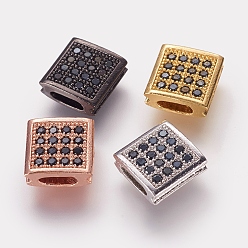 (52) Непрозрачная лаванда Латунные микро проложить кубического циркония бусы, квадратный, разноцветные, 9x9x3.5 мм, отверстие : 2x5 мм