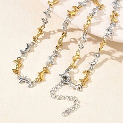 Золотой & Цвет Нержавеющей Стали Двухцветная цепочка из нержавеющей стали с звеньями в виде дельфинов для женщин., золотые и нержавеющая сталь цвет, 304 дюйм (15.75 см)