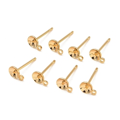 Real 18K Gold Plated SHEGRACE Brass Stud Earring Findings, Flat Round, for Half Drilled Beads, Cadmium Free & Nickel Free & Lead Free, Long-Lasting Plated, Real 18K Gold Plated, 7x5mm, Hole: 1.2mm, Pin: 0.9mm