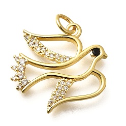 Pigeon Латунные микро проложить кубического циркония подвески, без кадмия и без свинца, настоящие 18k позолоченные подвески, с целью перехода в кольце, голубь, 18.5x20x2 мм, отверстие : 3 мм