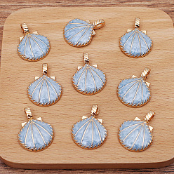 Licht Himmel blau Emaille Anhänger Legierung, Meerestierstil, golden, Schale, Licht Himmel blau, 26x20 mm