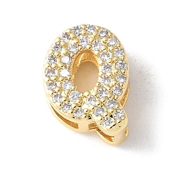 Letter Q Латунные микро-паве прозрачные кубические цирконии начальные многорядные звенья, реальный 18 k позолоченный, без свинца и без кадмия, долговечный, стойки покрытие, Буква Q, 10x5~9.5x4.5~5 мм, отверстие : 1.5~3.2x2~8 мм