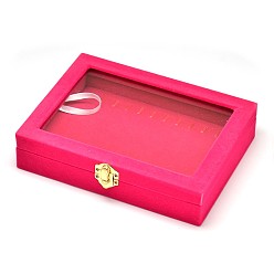 Rosa Oscura Cajas de joyas de madera rectángulo, cubiertos con terciopelo, con vidrio y hierro cierres, de color rosa oscuro, 20x15.7x4.7 cm