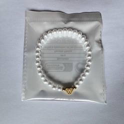 Letter W Сплав пластиковый жемчуг круглые бусины эластичные браслеты, сердце с письмом, золотые, Буква W, 7-1/8 дюйм (18 см)