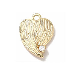 Golden Brass Micro Pave Cubic Zirconia Pendants, Heart, Golden, 16x12x3.5mm, Hole: 1.5mm