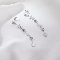 Серебро Серьги-гвоздики с кисточками из нержавеющей стали, серебряные, 51.4x6.43 мм