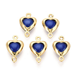 Средно-синий Подвески из латуни, сердечные ссылки, с фарфором, долговечный, без никеля , светло-синий, 13.5x8x3.5~4 мм, отверстие : 1~1.2 мм