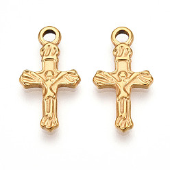 Настоящее золото 18K 304 подвески из нержавеющей стали, ионное покрытие (ip), крест прелести, реальный 18 k позолоченный, 20x10.5x2 мм, отверстие : 2 мм