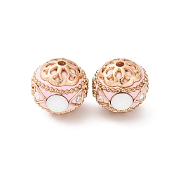 Розовый Круглые бусины из смолы ручной работы из Индонезии, со сплавочной фурнитурой со стразами, круглые, туманная роза, 16x17x16 мм, отверстие : 1.8 мм