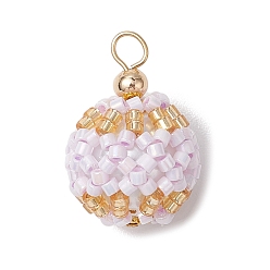 Лиловый Подвески из бисера, с фурнитурой позолоченной латунной, круглые, сирень, 23x16 мм, отверстие : 3 мм