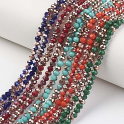 (52) Непрозрачная лаванда Гальванические непрозрачные стеклянные бусины, с половиным покрытием медним, граненые, рондель, разноцветные, 6x5 мм, отверстие : 1 мм, около 85~88 шт / нитка, 16.1~16.5 дюйм (41~42 см)