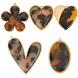 Mixed Shapes 5 шт 5 стили 304 подвески из нержавеющей стали, cmолой, ионное покрытие (ip), реальный 18 k позолоченный, разнообразные, 30.5~44.5x25~39.5x5~7 мм, отверстие : 1.5~1.8 мм, 1 шт / стиль