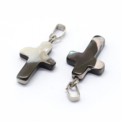 Платина Подвески из раковины, с латунной фурнитурой , крестик, окрашенные, платина, 18~20x9~11x3~5 мм, отверстие : 2x5 мм