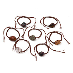 Смешанные камни Регулируемый нейлоновый шнур плетеный браслет из бисера, с натуральным содалитом, кристаллами кварца, красным авантюрином, зеленым авантюрином, тигровым глазом, аметистом и бусинами из красной яшмы, упавший камень, самородки, внутренний диаметр: 2~3-1/2 дюйм (5.1~9 см), 7 шт / комплект