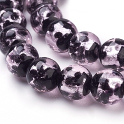 Pink Серебряная фольга из фольги, полька точка рисунок, круглые, розовые, 10 мм, отверстие : 2 мм, 39 шт / нитка, 14.37 дюйм