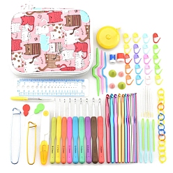 Mixed Color DIY Knitting Tool Kits, Including Cat Pattern Storage Bag, Crochet Hook & Needle, Stitch Marker, Tape Measure, Row Counter, Scissor, Mixed Color, 170x140x35mm